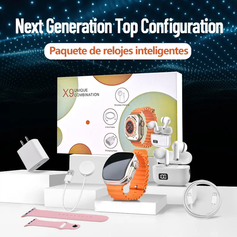 Smartwatch Set: Smartwatch, Bluetooth Headphones, 20W Fast Charger, Type-C Cable, Adapter, and Audio Support—Compact and Portable. Headphone Device. Wearable Smartphone Chargeable