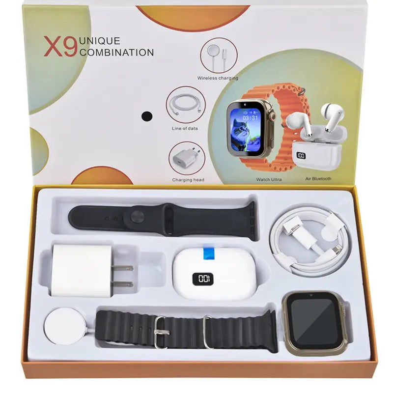 Smartwatch Set: Smartwatch, Bluetooth Headphones, 20W Fast Charger, Type-C Cable, Adapter, and Audio Support—Compact and Portable. Headphone Device. Wearable Smartphone Chargeable