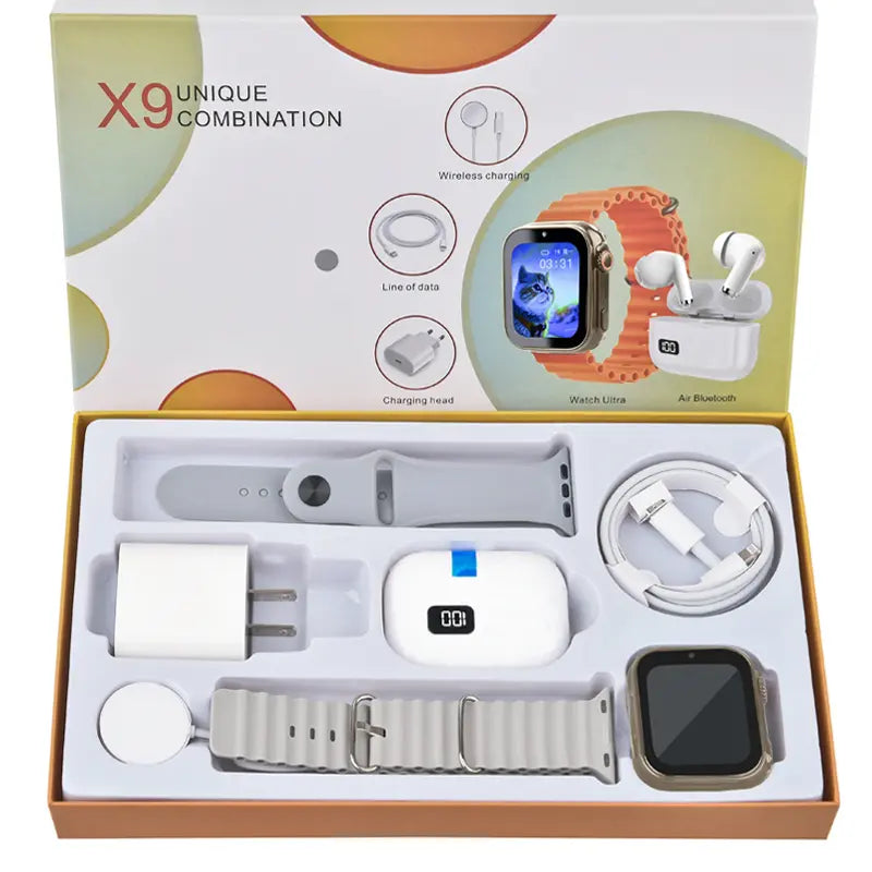 Smartwatch Set: Smartwatch, Bluetooth Headphones, 20W Fast Charger, Type-C Cable, Adapter, and Audio Support—Compact and Portable. Headphone Device. Wearable Smartphone Chargeable