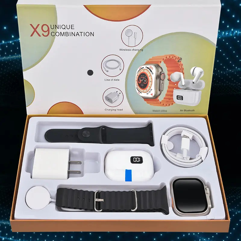 Smartwatch Set: Smartwatch, Bluetooth Headphones, 20W Fast Charger, Type-C Cable, Adapter, and Audio Support—Compact and Portable. Headphone Device. Wearable Smartphone Chargeable